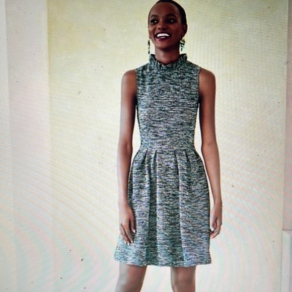 Anthropologie Ganni Pinnacle Textured Tweed Sleeveless Blue/Gray Dress Size SP - Picture 1 of 17